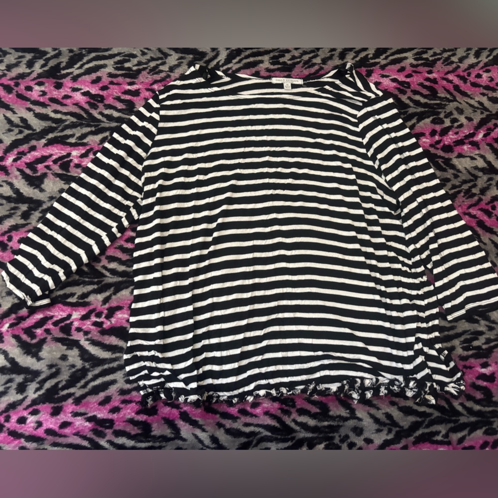 Black and White Striped Fringe Top